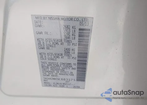 2013 Nissan Pathfinder S z USA, uszkodzony, nr VIN 5N1AR2MM7DC683575